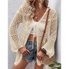 Women's Crochet Cardigan Light Weight Long Sleeve Tie Front Hollow Out Thin Cardigan - 3 of 4