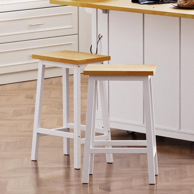 Solid Wood Bar Stools, 25.6" Tall Set of 2 Bar Chairs, Kitchen Counter Stools with Footrests,for Dining Room, Kitchen, Counter