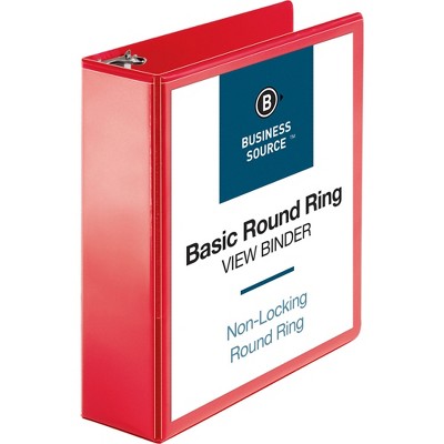 Business Source View Binder Round Ring 3" Red 09969