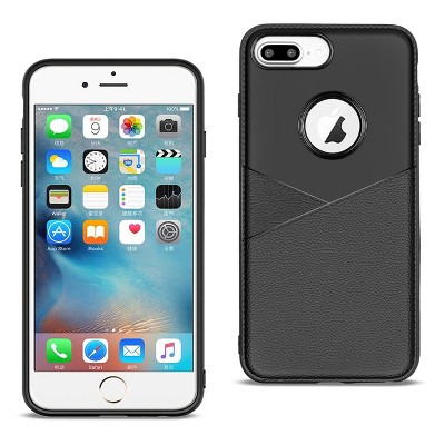 Reiko Apple iPhone 8 Plus TPU Leather Feel Case Leather Fit Flexible Slim Premium Case in Black