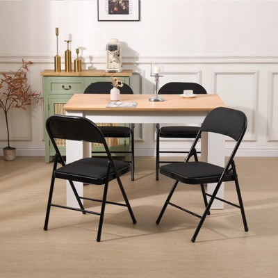 Black Iron and Plastic Folding Chairs Set of 4