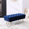 Roundhill Furniture Sira Velvet Button Tufted Bench with Gold Metal Legs, Blue - 3 of 4