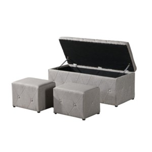 Syemin Ottomans and Benches 1 Piece Rectangular Storage Ottoman Fabric Linen with 2 Set Ottomans, End of Bed Bench, Beige, 39.37"*16.14"*16" - 1 of 4