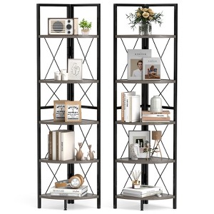 Tangkula 2 PCS 5-tier Corner Display Rack Corner Ladder Bookshelf w/ Sturdy Metal Frame - 1 of 4