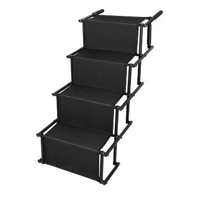 iMountek "Foldable Dog Ramp 4 Step Collaspible Non Slip Stairs for Car Trucks SUV 176LBS Load Oxford Fabric Steel Ladders with Straps Tether Clip"