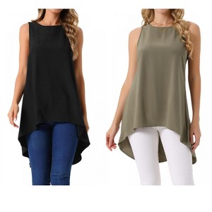 INSPIRE CHIC Women's Casual High Low Blouse Sleeveless Crewneck Asymmetrical Hem Flowy Blouse 2 Packs - 1 of 4