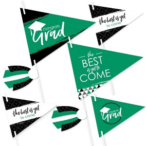 Big Dot of Happiness Green Grad - Best is Yet to Come - Triangle Green Graduation Party Photo Props - Pennant Flag Centerpieces - Set of 20 - 1 of 4