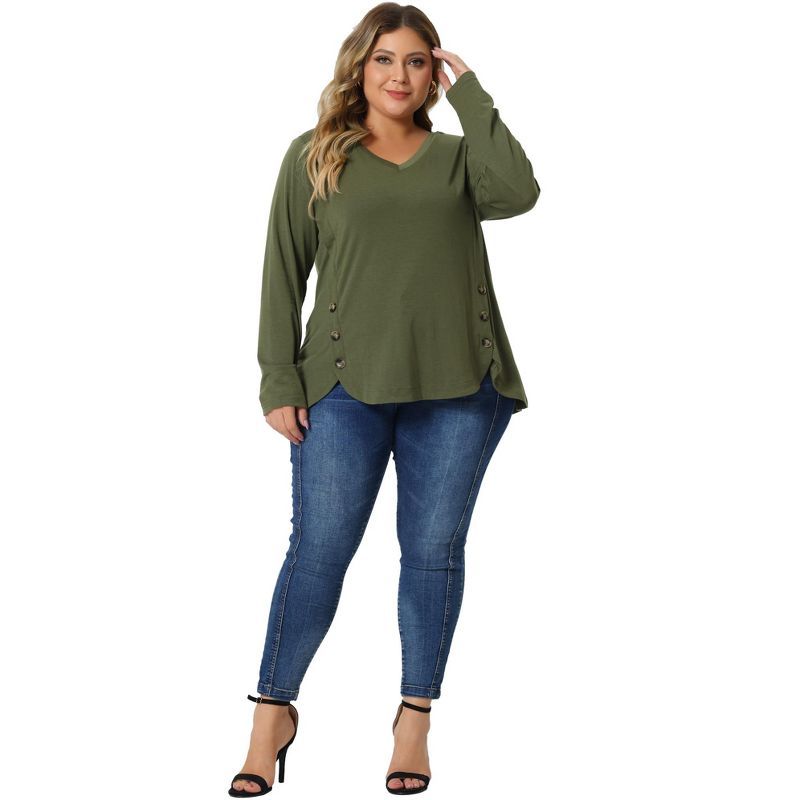 Agnes Orinda Women's Plus Size Long Sleeve V Neck Loose Casual Workout Fashion Buttons Tunic Blouse, 3 of 6
