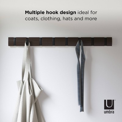 Flip Black and Walnut Solid Wood Wall Mounted Coat Rack with 8 Hooks