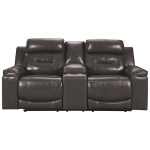 Pomellato Power Reclining Loveseat with Console/Adjustable Headrest Gray - Signature Design by Ashley