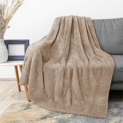 Cozy Sherpa Fleece Throw Blanket in Taupe - Lightweight & Machine Washable
