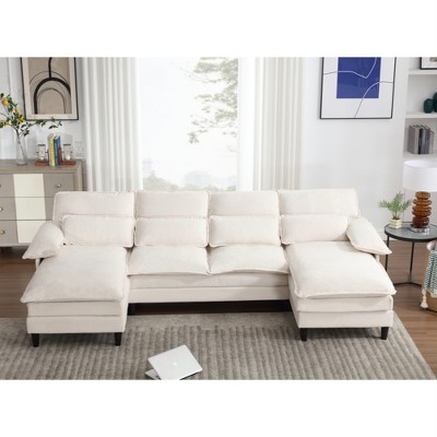 4 Seater U Shaped Modular Sectional Sofa Couch for Living Room, corner sofa with 4pcs waist pillows