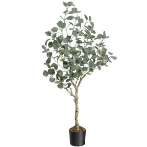 Artificial Eucalyptus Tree 4/5/6 FT Tall Faux Eucalyptus Stems Fake Plants with Silver Dollar Leaves, Fake Trees for Decor, with Plastic Nursery Pot - 1 of 4