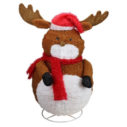 Penn 24 Lighted 3d Chenille Reindeer With Santa Hat Outdoor