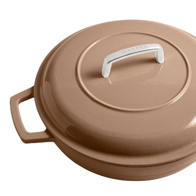 3.5 QT Brown Enameled Cast Iron Braiser with Lid