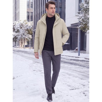 INSPIRE CHIC Men's Winter Full-Zip Hooded Thicken Warmth Quilted Coat X-Large Beige — фото 5