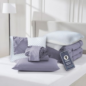 Nestl Comforter Set, 9 Piece Pinch Pleated Bedding Set, Bed in a Bag, All season Bed Set with Cooling Pillows - 1 of 4