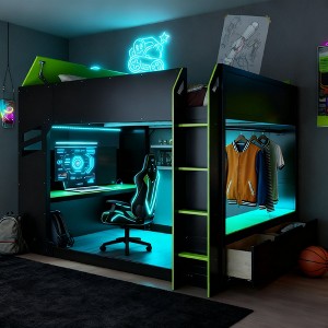Luxystar Loft Bed with Height-Adjustable Desk, RGB Lights and Storage, Full Size Space-Saving Bed for Teens & Adults - 1 of 4