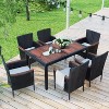 Yami 7-Piece Patio Dining Set, Garden PE Rattan Dining Table and Chairs Set with Cushions, Acacia Wood Tabletop, Outdoor Furniture - Maison Boucle - 2 of 4