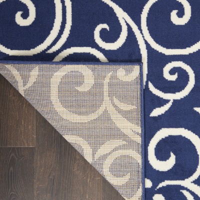Navy Abstract Botanical 8' x 10' Synthetic Easy-Care Area Rug