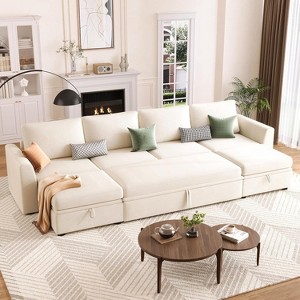 Sectional Sleeper Sofa with Pull Out Bed, Chenille Modular Sectional Sofa U Shaped Couch with Pull Out Couch and Storage Seat & Ottoman - 1 of 4