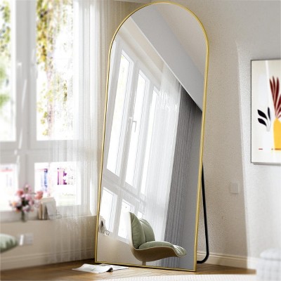 BEAUTYPEAK 59"x16" Arched Full Length Mirror, Floor Mirror with Stand, Wall Hanging or Leaning, Aluminum Frame for Bedroom, Black