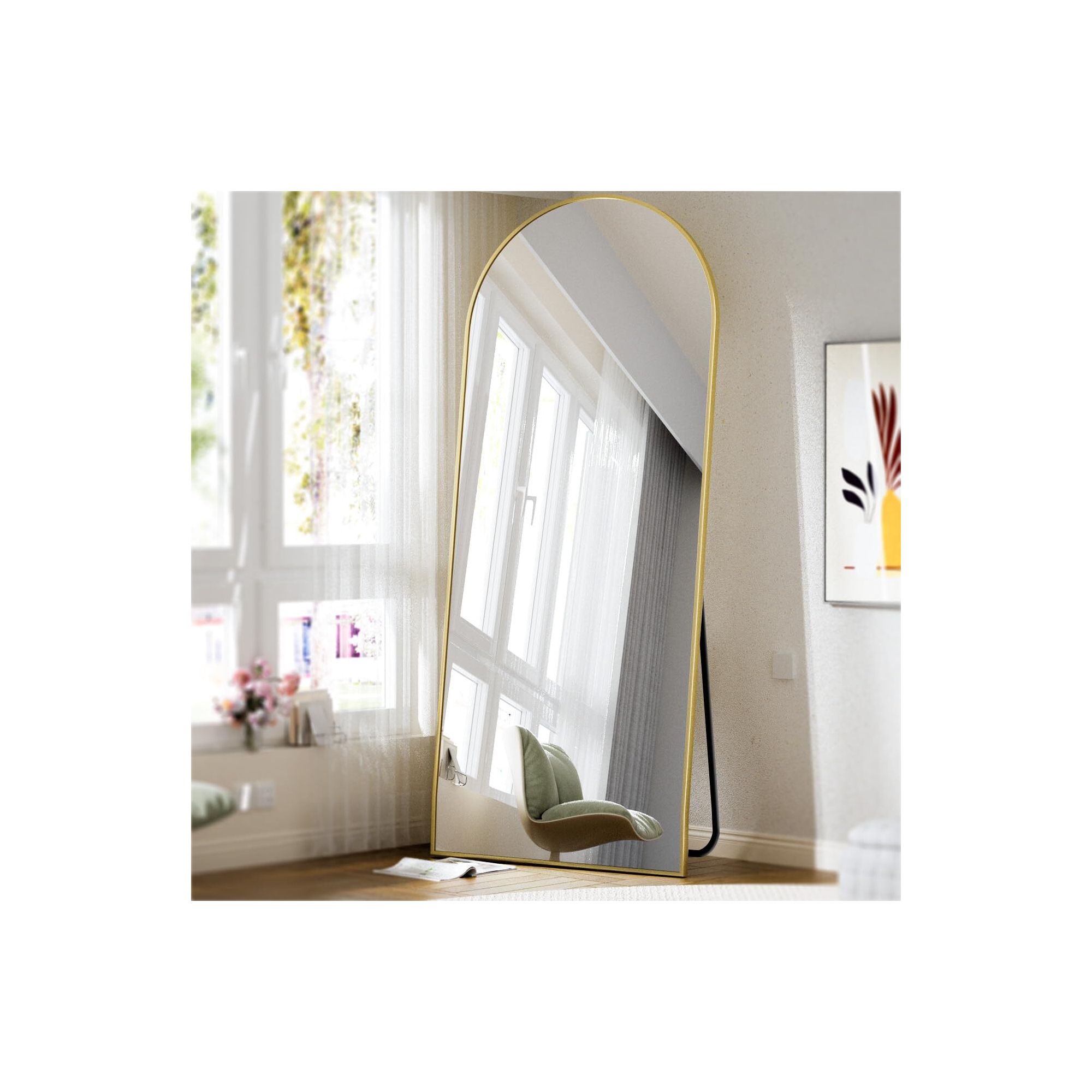BEAUTYPEAK Arched Full Length Mirror with Stand, Bedroom Floor Mirror