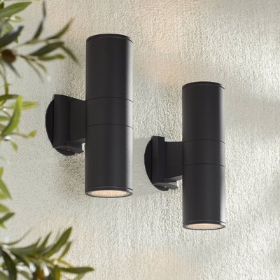 Black Aluminum Dual Up-Down Outdoor Wall Light Set of 2