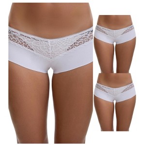INSPIRE CHIC Women's Lace Ice Silk Hollow Out Mid Rise Comfort Boyshorts  Briefs 3 Packs - 1 of 4