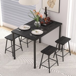 VECELO 5 Piece Dining Table & Chairs Set for 4, Kitchen Furniture MDF Board and Rectangular Metal Frame, Space-Saving, Black/Brown - 1 of 4
