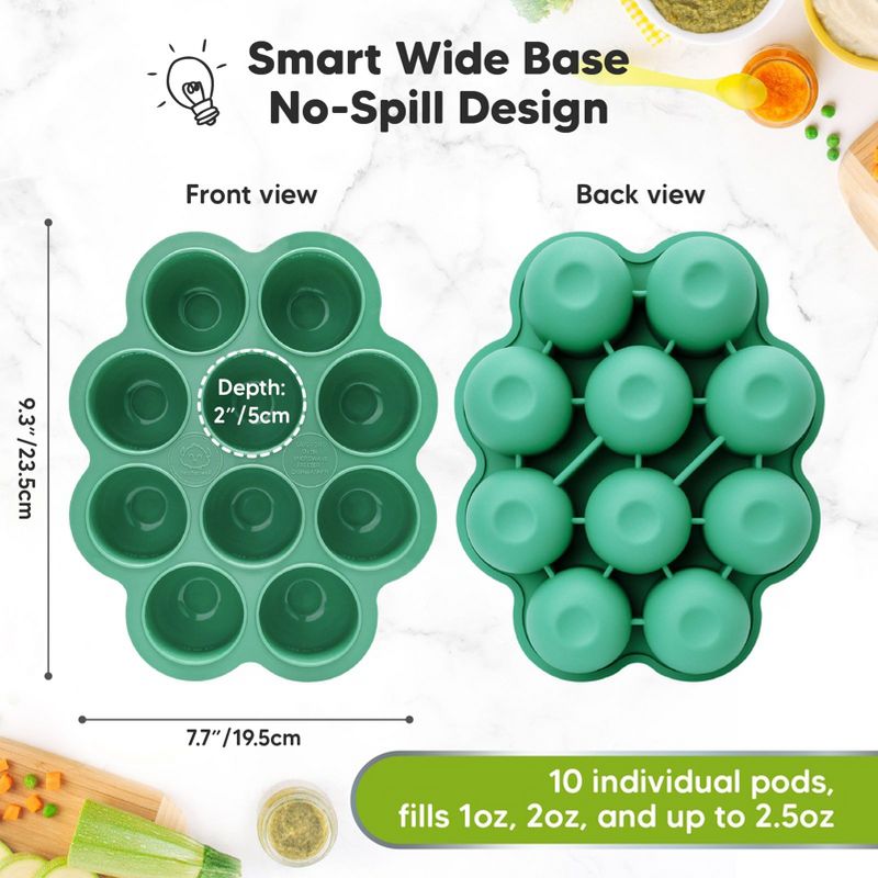 Prep Silicone Baby Food Freezer Tray with Clip-on Lid, 2oz x 10 Silicone Freezer Molds, BPA-Free Baby Food Storage, 3 of 11