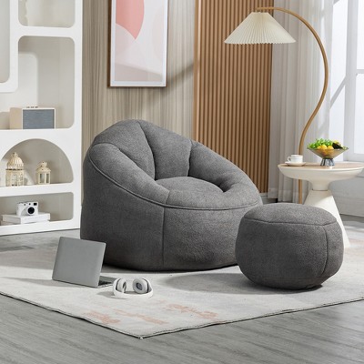 Bean Bag Chair Sofa High Pressure Foam Filled Sofa Chair Lazy BeanBag Sofa with Footrest Soft Comfy Chair for Living Room Bedroom Office, Beige, Grey