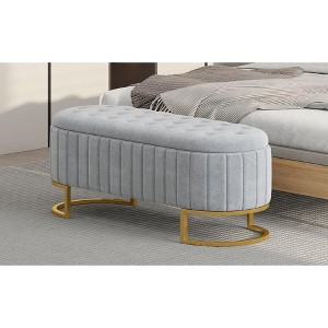 CAVINAS Rectangular Velvet Storage Ottoman Bench with Wood Legs,Upholstered Storage Ottoman,Storage Benches for Living Room,Bedroom - 1 of 4