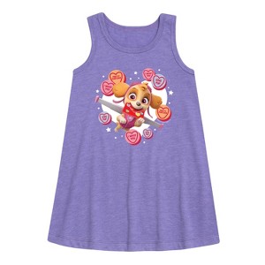 Girls' - Paw Patrol - Skye Conversation Hearts Graphic Sleeveless Aline Dress - 1 of 4