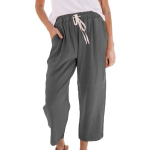 Amaryllis Women's Cropped Drawstring Pants Relaxed Fit High-Waisted Casual Lightweight - 1 of 4