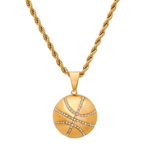 Steeltime 24" Men's 18k gold plated stainless steel and simulated diamonds basketball pendant - 1 of 4