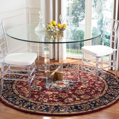 Classic Burgundy and Navy Round Wool Area Rug