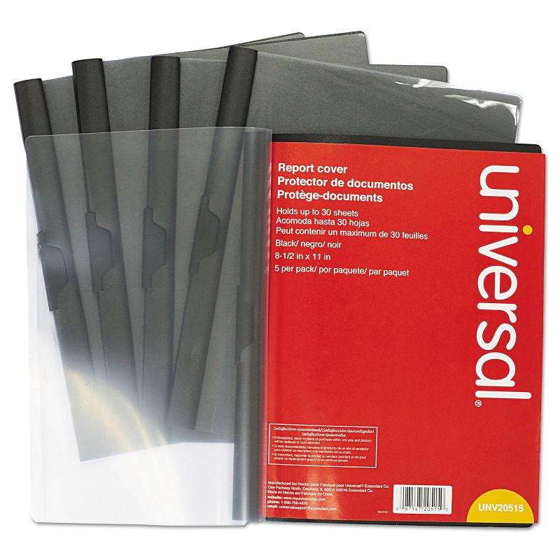 UNIVERSAL Plastic Report Cover w/Clip Letter Holds 30 Pages Clear/Black 5/PK 20515, 2 of 3