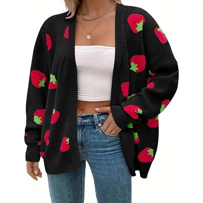 Women's Plus Size Cardigan Soft Print Long Sleeve Open Front Knit Sweaters