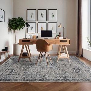 Machien Washable Area Rugs Vintage Printed Accent Carpet Non Slip Low Pile Indoor Mat Oriental Distressed Throw Rugs for Bedroom - 1 of 4