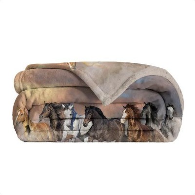 Wikineon 3D Horse Printed Flannel Throw Blanket For Running Horse Throw Blanket Fleece Blankets With Horses On Them Flannel Blanket