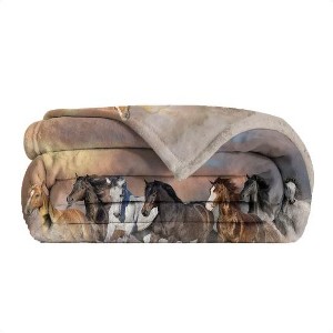 Wikineon 3D Horse Printed Flannel Throw Blanket For Running Horse Throw Blanket Fleece Blankets With Horses On Them Flannel Blanket - 1 of 4