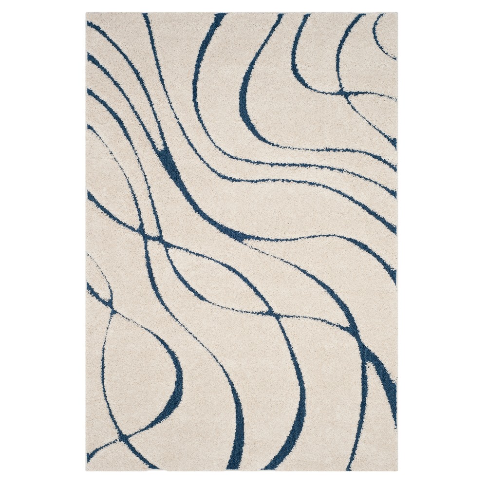 Cream/Blue Swirl Loomed Accent Rug 4'x6' - Safavieh