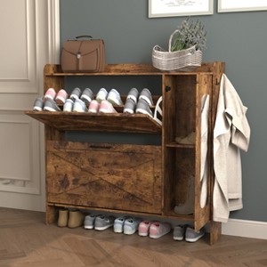 TiramisuBest Shoe Storage Cabinet with 2 Flip Drawers, Freestanding Organizer with Metal Legs for Entryway - 1 of 4