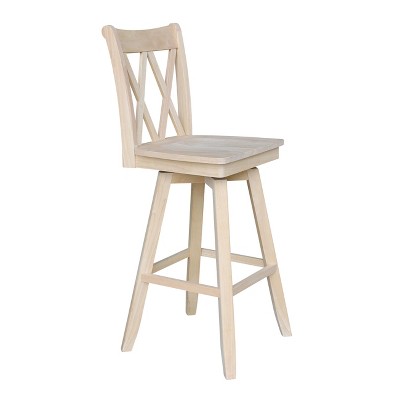 Brown Wood Swivel Bar Height Stool with Double X Back