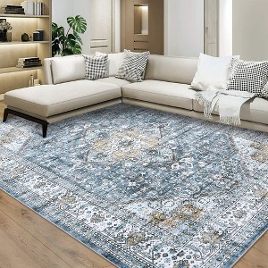 Area Rug Vintage Distressed Rug for Living Room Traditional Medallion Floral Stain Resistant Accent Rug - 1 of 4