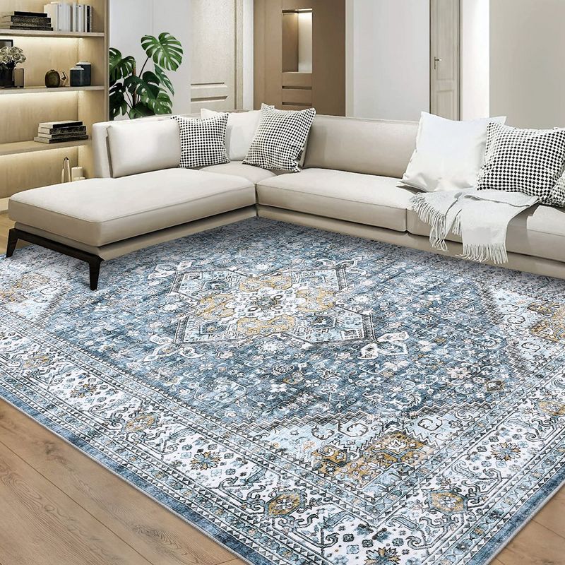Area Rug Vintage Distressed Rug for Living Room Traditional Medallion Floral Stain Resistant Accent Rug, 1 of 9