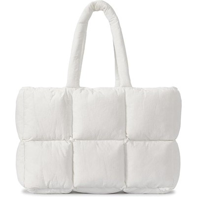 Puffer Tote Bag for Women, Large Quilted Puffy Handbag Lightweight Satchel Purse