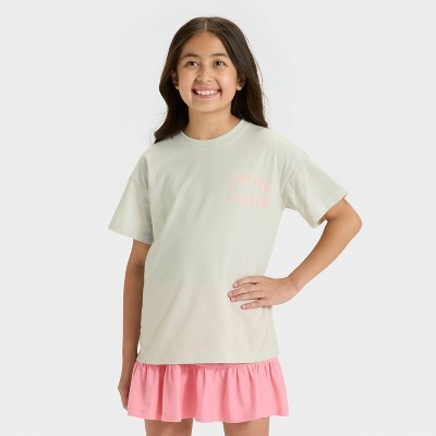 Girls' Short Sleeve Oversized J'Adore Graphic T-Shirt - Cat & Jack™ Light Gray
