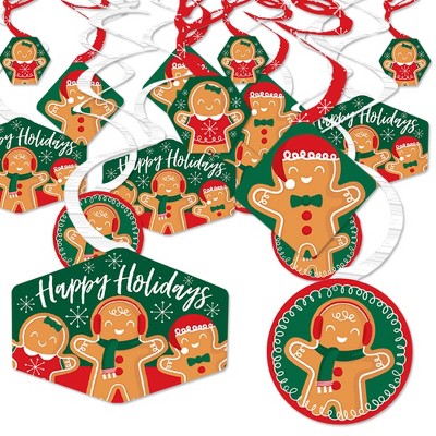 Big Dot of Happiness Gingerbread Christmas - Gingerbread Man Holiday Party Hanging Decor - Party Decoration Swirls - Set of 40